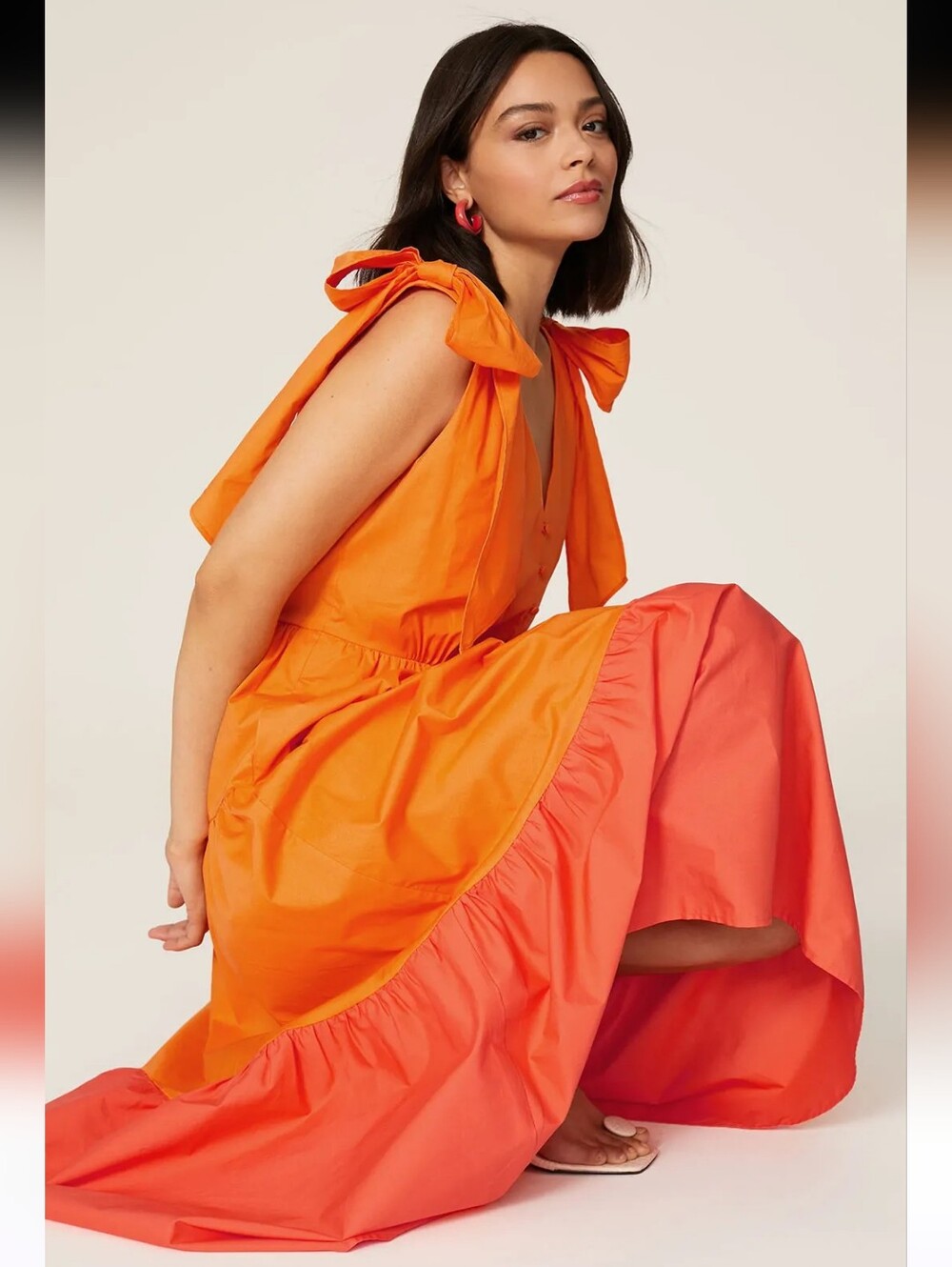 Color Me Courtney Louise Orange Colorblock Maxi Dress Size 0 - Picture 4 of 8